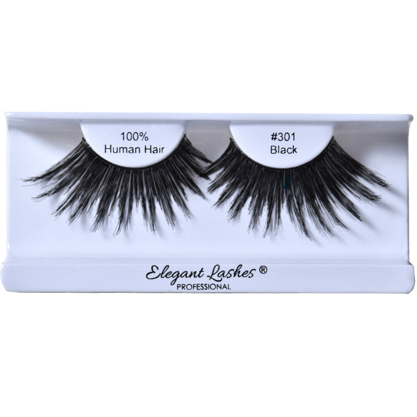 Elegant Lashes Extremely long and thick false eyelashes designed for drag queens, showgirls, and theatrical performers of all kinds. Handcrafted from Premium 100% Natural Human Hair and reusable up to 15 times with proper care.