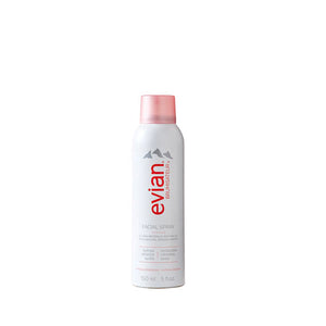Evian evian® mineral water in an ultra-fine 5 fl oz. mist. Propelled by eco-friendly nitrogen in a white aluminum leak proof canister.