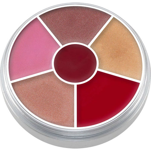 Kryolan Professional Make-up Kryolan Professional Makeup, Lip Shine Circle, Makeup palette with six colors including pink, brown, and red on a white background