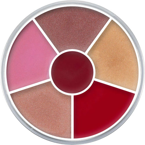Kryolan Professional Make-up Kryolan Professional Makeup, Lip Shine Circle, Makeup palette with six colors including pink, brown, and red on a white background