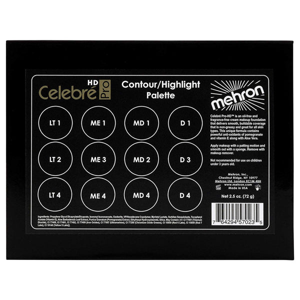 Mehron Celebre Pro HD Cream Contour & Highlight Palette, 12 Shades