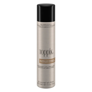 Toppik Colored Hair Thickener is an innovative color spray solution designed to disguise areas of thin or thinning hair, scalp show-through, bald spots, and root re-growth between color appointments. This lightweight, long-lasting hair thickener is gentle on the scalp and safe for everyday use. Available in 4 shades that resist wind, rain, and perspiration. Use with Toppik Hair Fibers for additional coverage and natural texture.
Easily shampoos out. Won't clog pores. Available in a 5.1 oz/144g bottle.